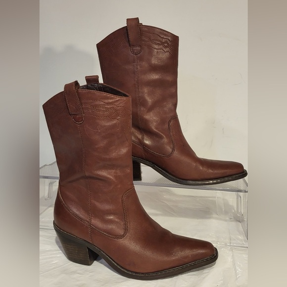 WESLEY women's brown leather western boots - Picture 1 of 4